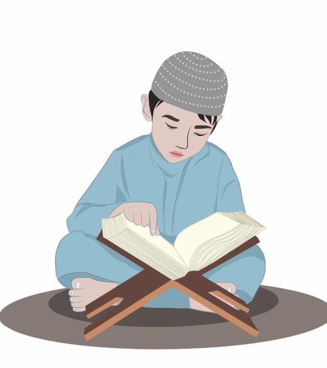 muslim-boy-or-child-reading-recitation-holy-quran-when-ramadan-month-positive-activity-free-vector